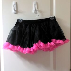 S Pink Trim Black Ruffle Mini Petticoat Lolita Crinoline Tutu Hot Topic Costume